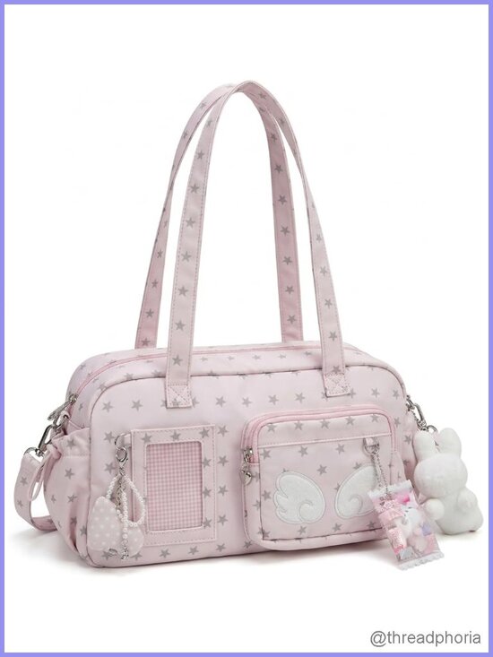 Handbags - Kawaii Ita Bag Crossbody Y2K Star Print Tote Purse with Transparent Window